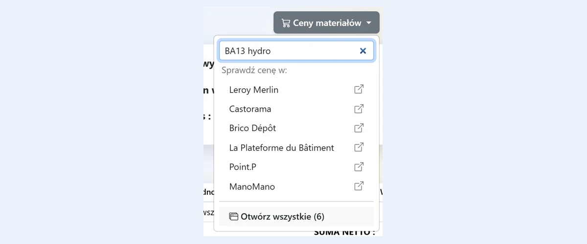 Ceny materiałów