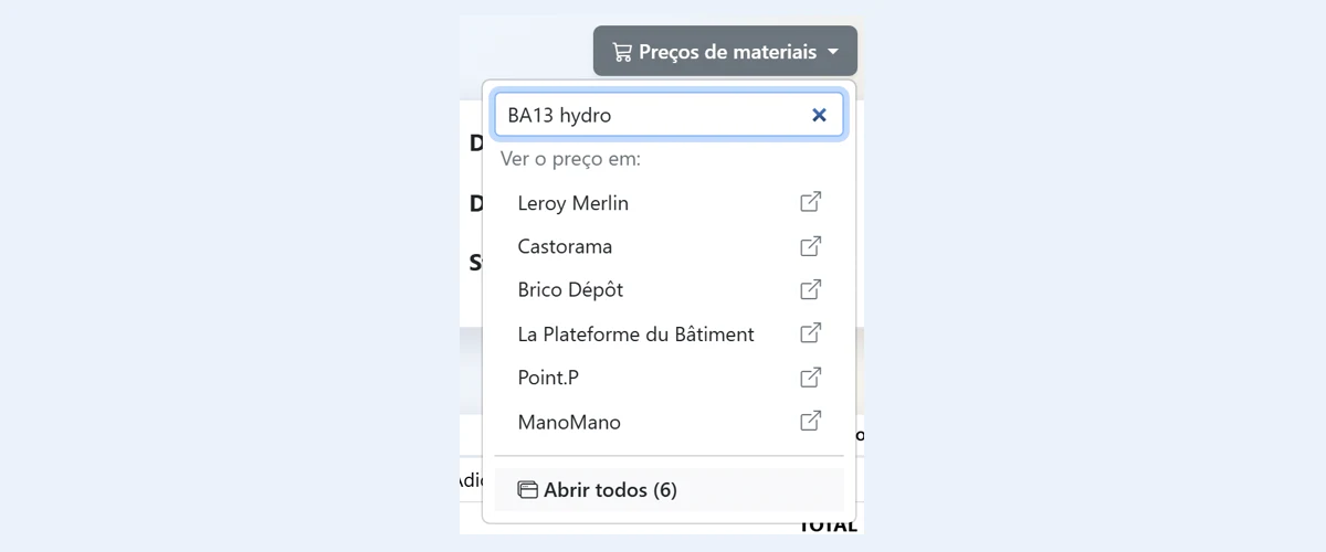 Preços dos materiais
